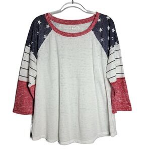Maurices 24/7 Womens XXL American Flag Baseball Tee 3/4 Sleeve Red White Blue
